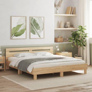 vidaXL Bedframe met hoofdeinde en LED sonoma eikenkleurig, Bruin, Verzenden, Overige maten, 200 cm