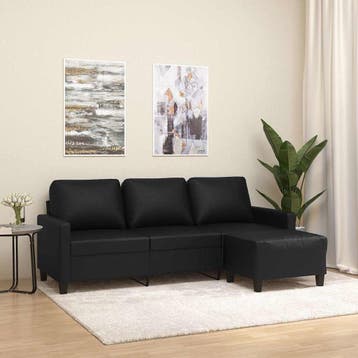 vidaXL Driezitsbank met voetenbank 180 cm kunstleer zwart, Verzenden, Leer, Minder dan 150 cm, Driepersoons