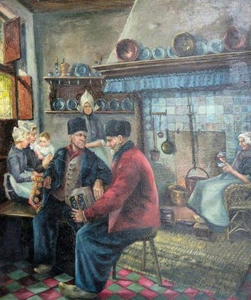 Willy Franken (1911–1984) - Häusliche Bauernszene mit