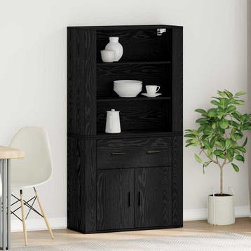 vidaXL buffetkast Zwart Eiken 80 x 33 x 150 cm Bewerkt hout, Huis en Inrichting, Minder dan 50 cm, Verzenden, Nieuw, Minder dan 100 cm