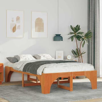 vidaXL Bedframe Bruin 135 x 190 cm Massief grenenhout, Bruin, Verzenden, Nieuw, Twijfelaar