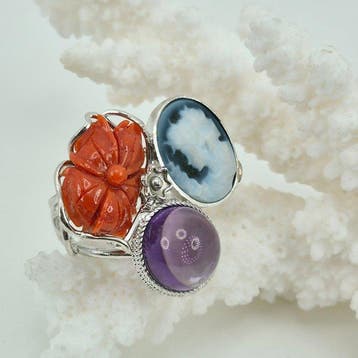 Koraal - Zilver - Ring - CORALLO MEDITERRANEO, Antiek en Kunst