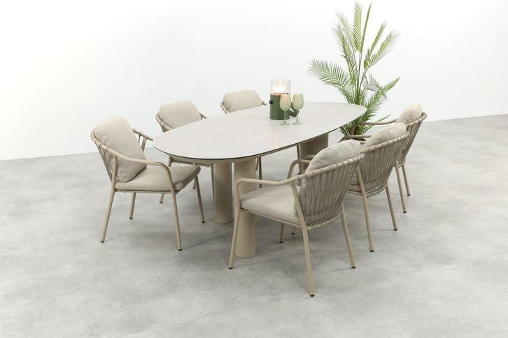 VDG Pisa/Taste Denia 6-persoons organische tuinset, Tuin en Terras, Tuinsets en Loungesets, Tuinset, Nieuw, Overige materialen