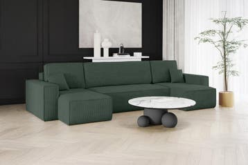 U-bank Ribstof Karlo Groen | Universeel | €649,-, Huis en Inrichting, Banken | Bankstellen, Hout, Hoekbank, Vierpersoons of meer