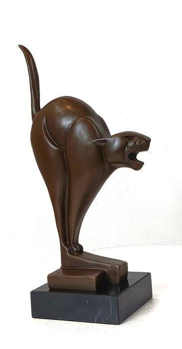 naar C.VD Hoef. - sculptuur, Kubistische kat van brons - 26
