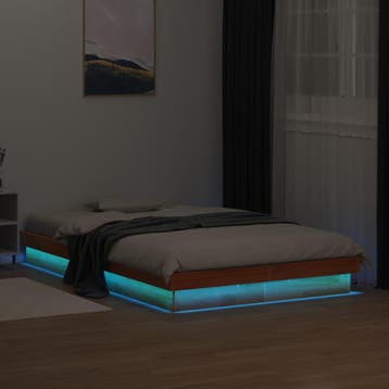 vidaXL Bedframe met LED massief grenenhout wasbruin 135x190, Bruin, Verzenden, 190 cm of minder, Overige maten
