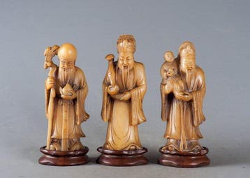 Sanxing - Fu, Lu, Shou - Hout, Speksteen - China - midden, Antiek en Kunst
