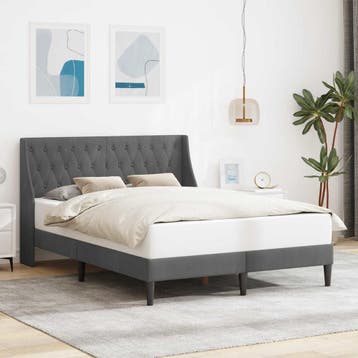 vidaXL Bedframe met hoofdeinde Donkergrijs 140 x 200 cm, Verzenden, Nieuw, Tweepersoons, Stof