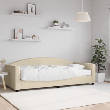 vidaXL Slaapbank met matras 90x200 cm stof crèmekleurig, 90 cm, Eenpersoons, Verzenden, Nieuw