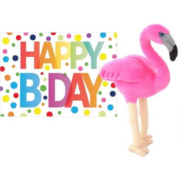 Pluche flamingo knuffel - 31 cm - cadeau met wenskaart, Kinderen en Baby's, Verzenden, Nieuw