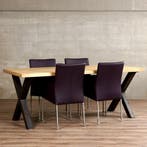 Set van 4 paarse leren eetkamerstoelen - met wieltjes en, Ophalen of Verzenden, Nieuw, Leer