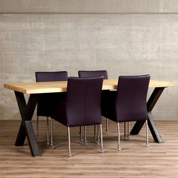 Set van 4 paarse leren eetkamerstoelen - met wieltjes en, Huis en Inrichting, Stoelen, Ophalen of Verzenden, Nieuw, Leer