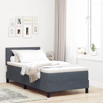 vidaXL LED Box Spring Bed Donkergrijs 90 x 190 cm Fluweel, Verzenden, Nieuw, Grijs, Stof