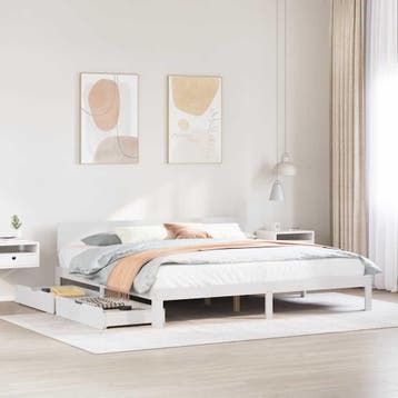 vidaXL Bedframe met lades massief grenenhout wit 200x200 cm, Verzenden, Wit, Overige maten, 200 cm