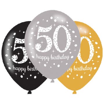 Ballonnen 50 Jaar Happy Birthday Zilver, Goud En Zwart, Ophalen of Verzenden, Nieuw