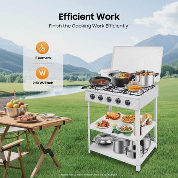 Wit 5-pits Vrijstaand Gasfornuis met 2.5KW Branders en Handm, Verzenden, Nieuw