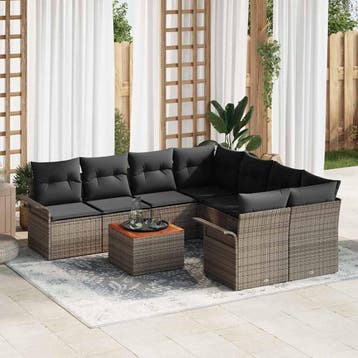 vidaXL Tuinbankenset 9 st 8-Aantal zitplaatsen Grijs poly, Verzenden, Nieuw, Rotan, Meer dan 8 zitplaatsen