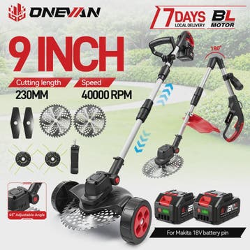 ONEVAN 9-inch Accu Grasmaaier & Grastrimmer - Borstelloos, 4, Tuin en Terras, Grasmaaiers, Verzenden, Nieuw