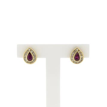 Gouden oorbellen met robijn en diamant; 0,39 ct., Sieraden, Tassen en Uiterlijk, Oorbellen, Gebruikt, Ophalen of Verzenden, Met edelsteen