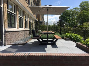 Prachtige tuintafel, picknicktafel zwart/hardhout 220cm, Ophalen, Nieuw, Rechthoekig, Staal