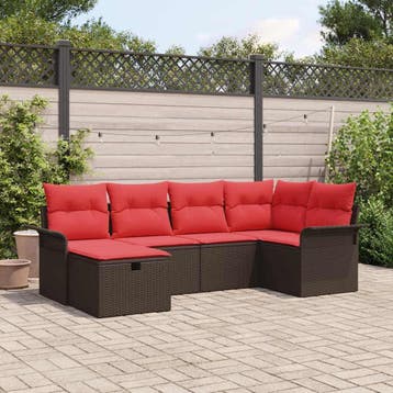 vidaXL Tuin Sofa Set 6 st Bruin en Rood poly rattan, Verzenden, Nieuw, 6 zitplaatsen