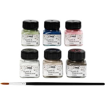 Glas- en Porseleinverf, diverse kleuren, 6x20 ml/ 1 doos, Nieuw