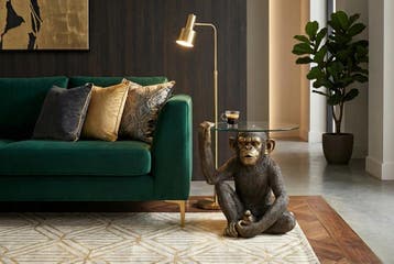 Salontafel KING APE 65 cm met gehard glas, zwart goud -, Ophalen of Verzenden, Nieuw