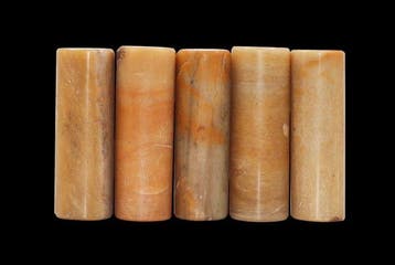 5 gepolijste gele jaspiscilinders - India - 8 cm - 620 g, Verzamelen