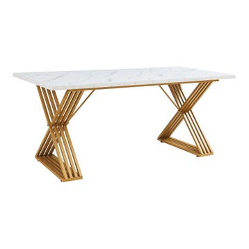 Eettafel Hujaari rechthoekig 180x80 cm goudkleurig en marmer, Huis en Inrichting, Tafels | Eettafels, Verzenden, Nieuw