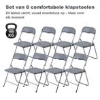 BARDI 8 Stuks Klapstoelen met Kussentjes 100KG - GRIJS, Klapstoel met PVC Zitting , Kunststof, Nieuw, Ophalen of Verzenden