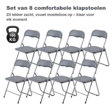 BARDI 8 Stuks Klapstoelen met PU Kussentjes 100KG - GRIJS, Huis en Inrichting, Stoelen, Klapstoel met PVC Zitting , Kunststof