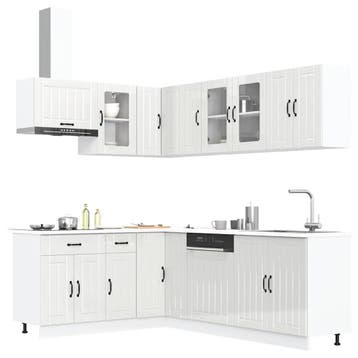 vidaXL 11-delige Keukenkastenset Lucca bewerkt hout glanzend, Verzenden, Nieuw, Wit