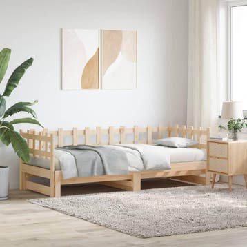 vidaXL Slaapbank uitschuifbaar 2x(80x200) cm massief, Eenpersoons, Bruin, Verzenden, Nieuw