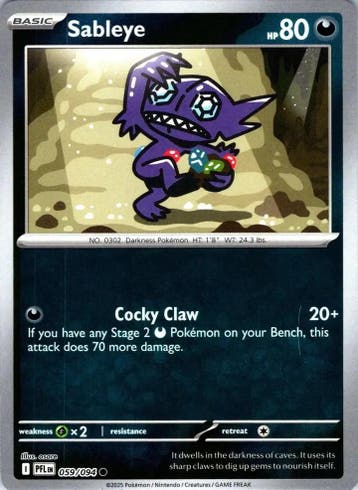 Sableye 059/094 Reverse Holo Phantasmal Flames, Ophalen of Verzenden, Nieuw, Losse kaart, Foil