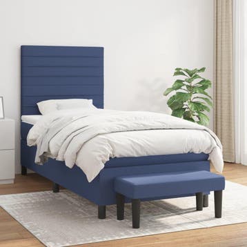 vidaXL Boxspring met matras stof blauw 90x200 cm, 90 cm, Eenpersoons, Nieuw, 200 cm