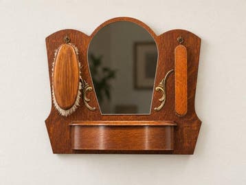 Authentieke hal wandmeubel spiegel - Wandtafel - Hout