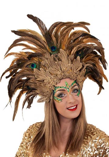 KIMU® Grote Verentooi Bruin Pauwenveren Burlesque Hoofdtooi, Kleding | Dames, Carnavalskleding en Feestkleding, Ophalen of Verzenden