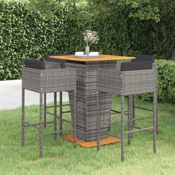 vidaXL 5-delige Tuinbarset met kussens poly rattan grijs, Verzenden, Nieuw, 4 zitplaatsen