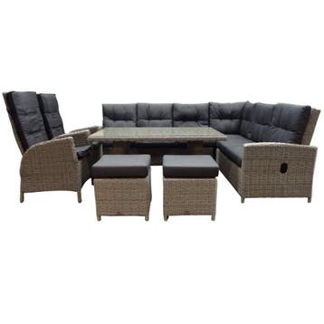 San Marino hoek dining loungeset verstelbaar 7-delig  grijs, Ophalen of Verzenden, Nieuw, Wicker