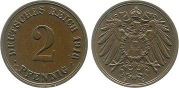 Duitsland Variante 2 Pfennig 1916 G 2 x im Stempel einges..., Verzenden