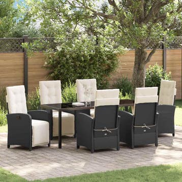 vidaXL Tuin eettafelset 7 st Zwart poly rattan, Verzenden, Nieuw, Rotan, 7 zitplaatsen