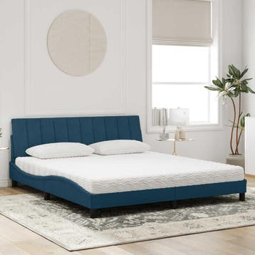 vidaXL Bed met matras Hanko fluweel blauw 180x200 cm, Eenpersoons, Nieuw, 80 cm, 200 cm