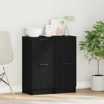 vidaXL Dressoir 2 st Zwart Eiken 30 x 30 x 70 cm Bewerkt, Huis en Inrichting, Kasten | Dressoirs, Verzenden, Nieuw, Overige houtsoorten