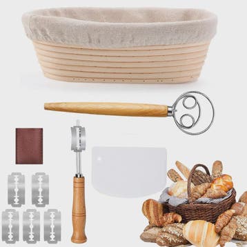 Brood Bakset: Banneton Oval 25cm met Broodmes, Deegklopper &, Verzenden, Nieuw