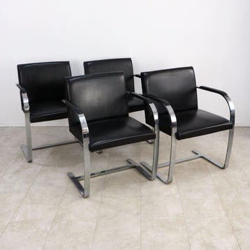 Knoll - Ludwig Mies van der Rohe - Stoel (4) - Leder, Staal,, Antiek en Kunst