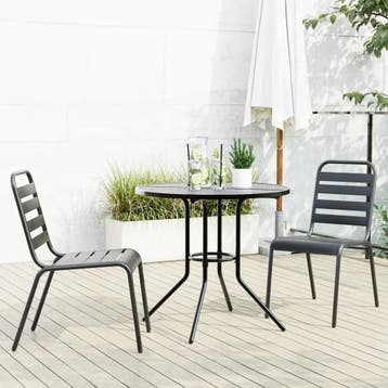 vidaXL 3-delige Tuinset stapelbaar gepoedercoat staal, 2 zitplaatsen, Verzenden, Nieuw, Rvs