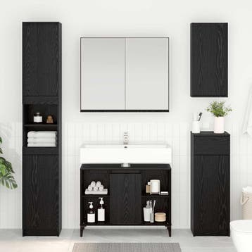 vidaXL Wastafelkast met plank met opslag Zwart Eiken 80 x 33, Verzenden, Nieuw