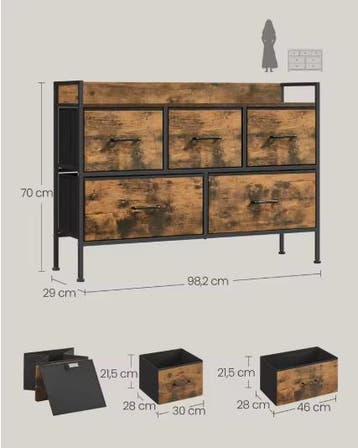 Dressoir met 5 Stoffen Lades –Opbergkast Slaapkamer en Woonk, Verzenden, Nieuw