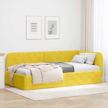 vidaXL Hoekbedframe Geel 90 x 190 cm Fluweel, Verzenden, Nieuw, Stof