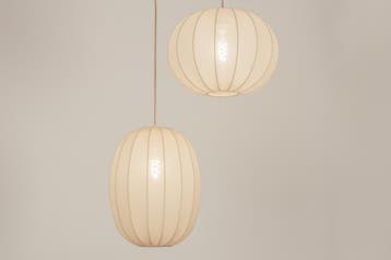 Rietveld Hanglampen - Beige, Zand - Stof, Metaal, Verzenden, Nieuw